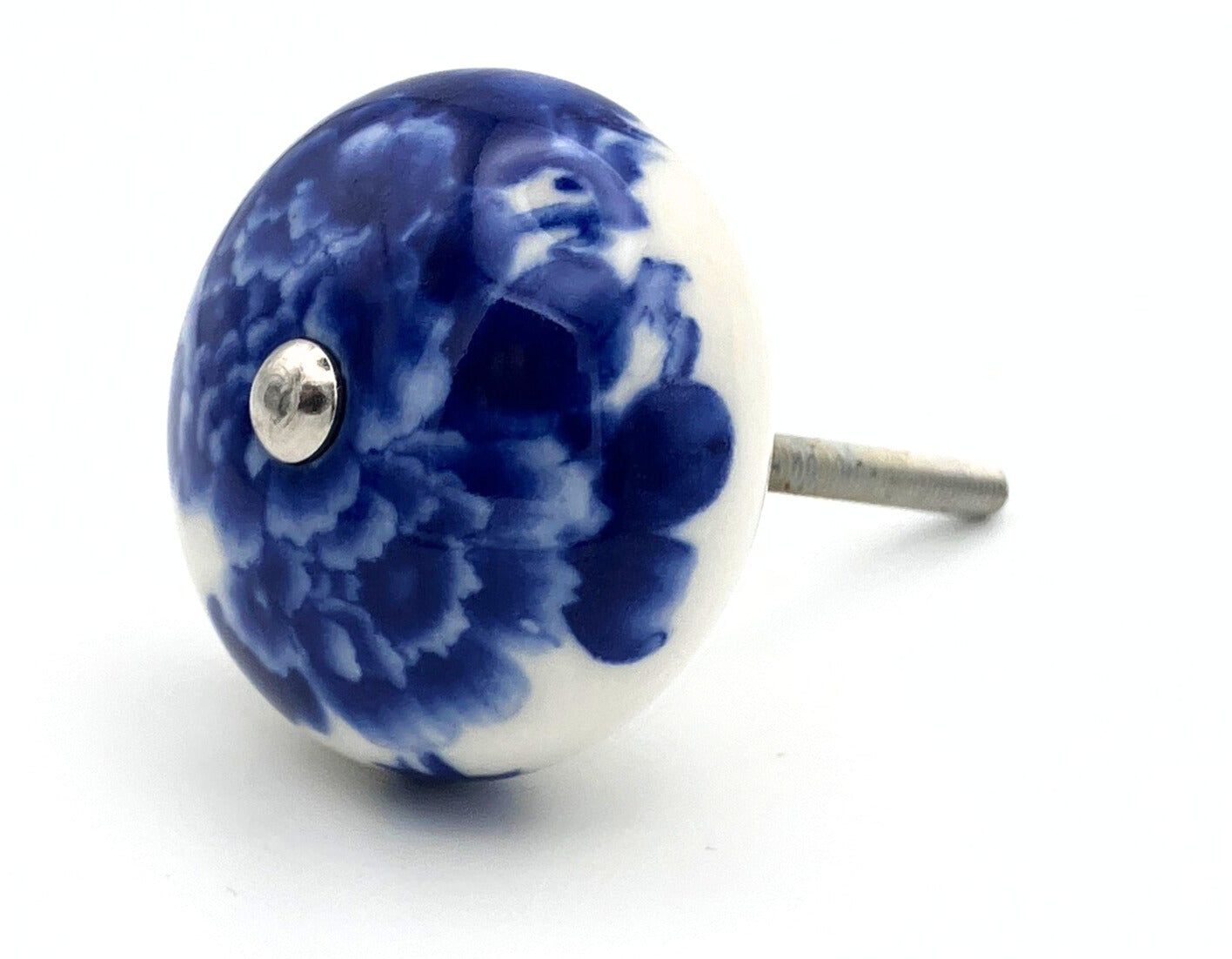 Blue floral ceramic knob on a white background