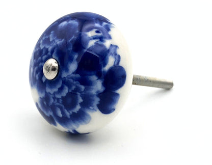 Blue floral ceramic knob on a white background
