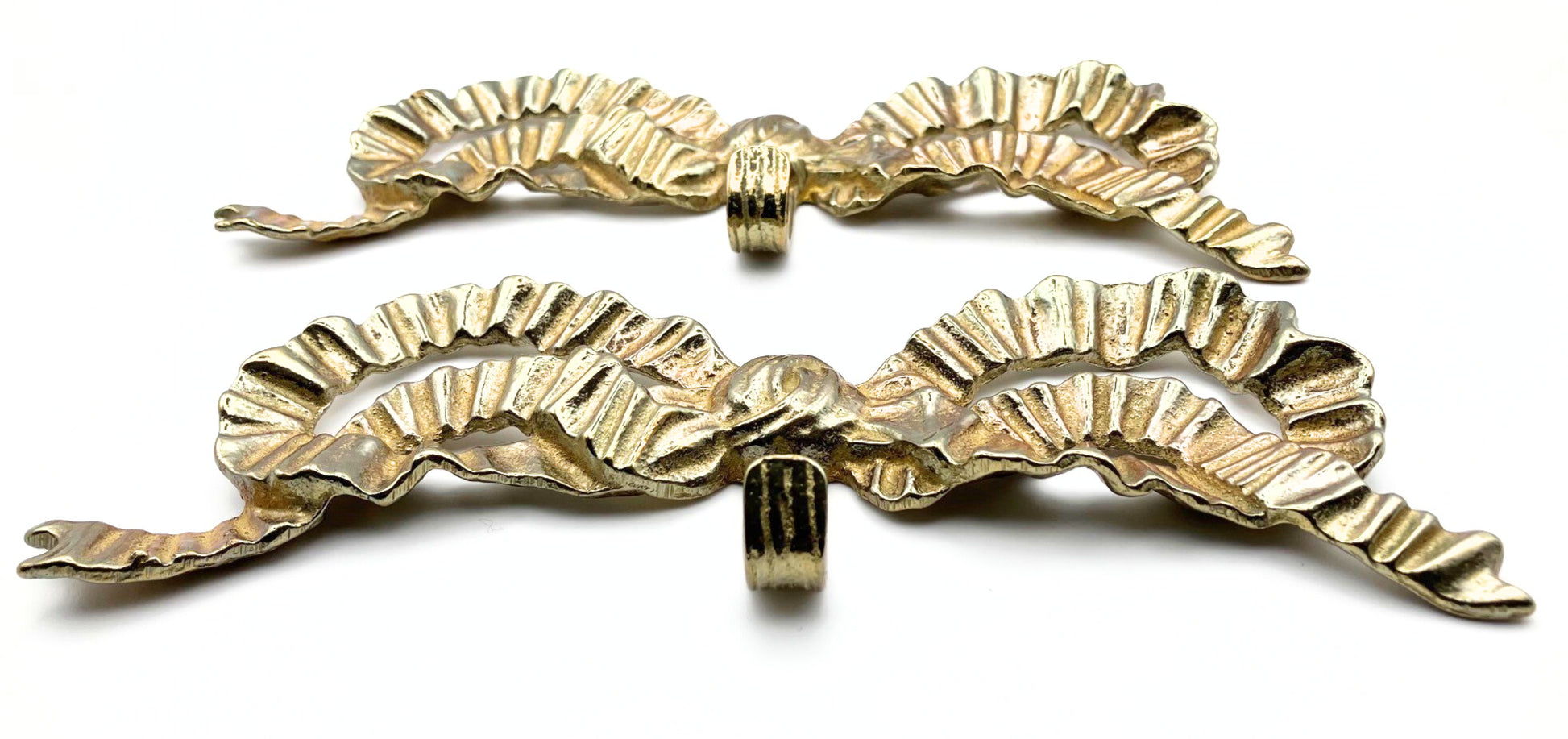 2 brass gold bow wall hooks