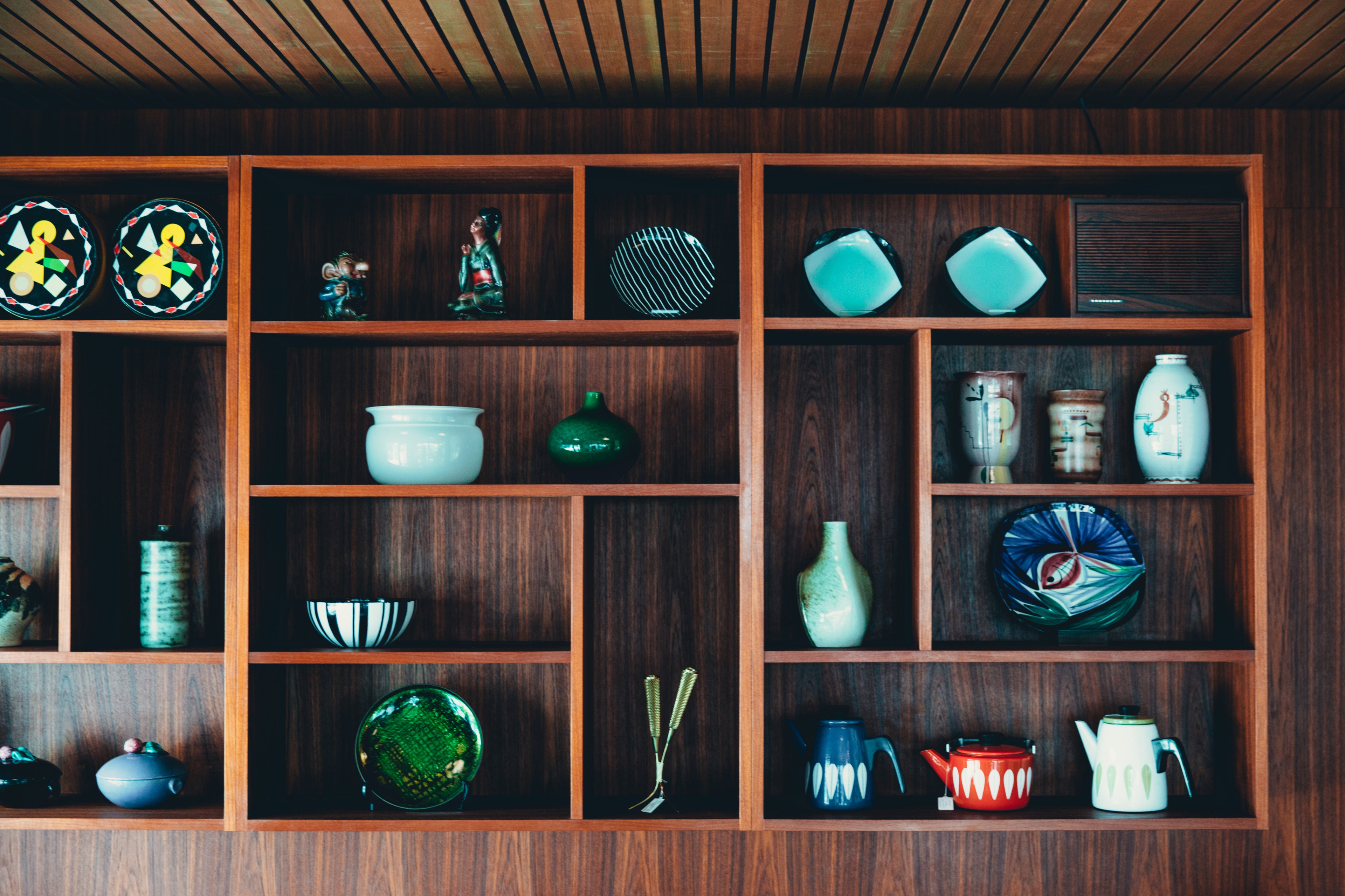 various pieces of ceramics displayed